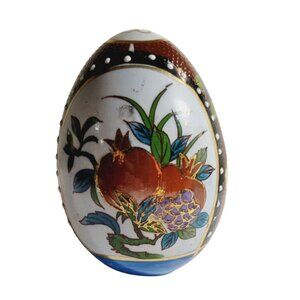 Vintage Cloisonne Porcelain Egg with Persimmon Floral Design 3.5" MCM Decor